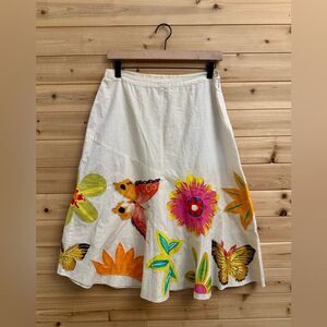 Pura Vida Sz 4/Small Girly Cotton Butterfly Flower Y2K Style Colorful Midi Skirt